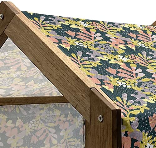 Ambesonne Floral Wooden Pet House, abstrato Motivos de folhagem distorcidos Pontos de aparência