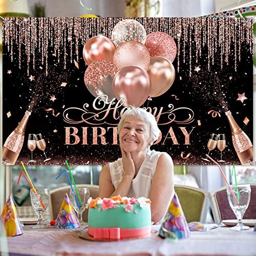 Black Silver Rose Gold Gold Feliz Aniversário Decorações de Festas Glitter Balloon Birthday Party Beddrop For