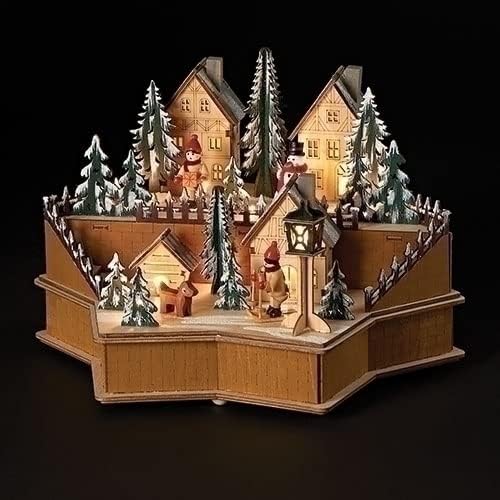 Natal por Roman, coleção Woodworks, formato de estrela led de 8 h com cena, madeira a laser; bateria