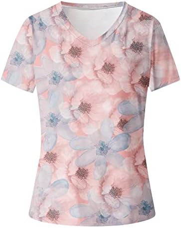 Mulheres Crew V Neck Cotton Cotton Floral Graphic Gift Lounge Lounge Camisa da blusa para meninas para