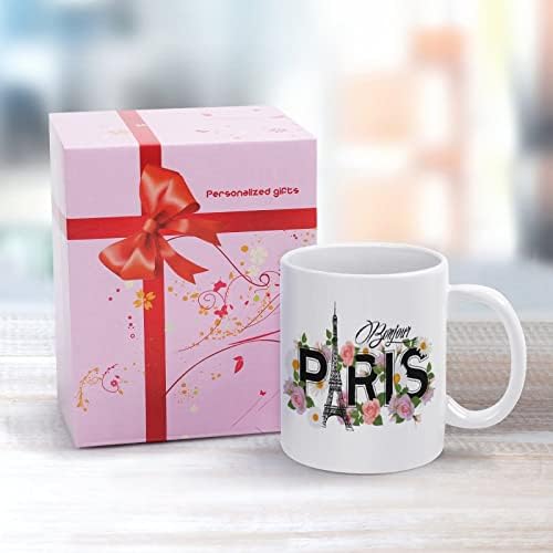 Bonjour Paris Coffee Caneca Eiffel Tower e rosas rosa caneca cerâmica Copos de bebida com alça