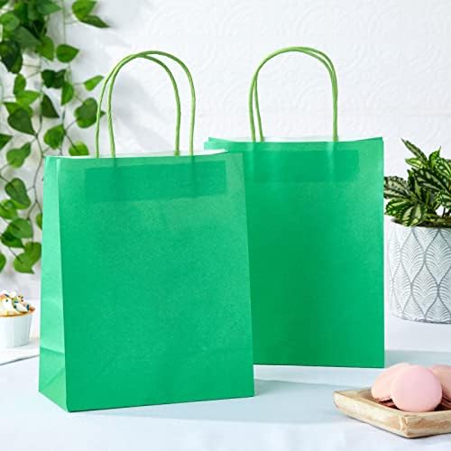 Sparkle and Bash 50 pacote de sacolas de presente verde médio com alças, conjunto de festas em massa para festas