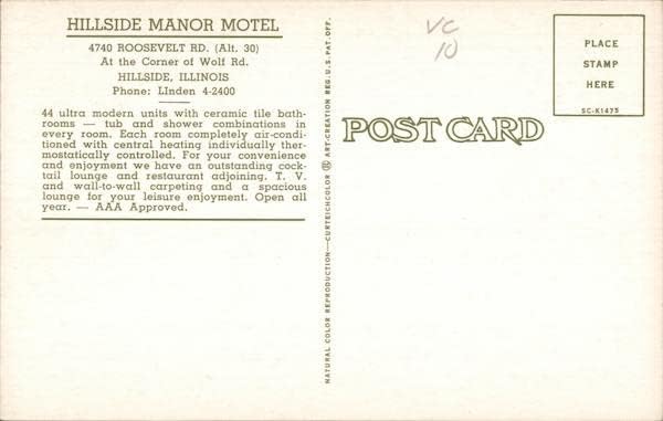 Hillside Manor Motel Hillside, Illinois Il Original Vintage Postcard