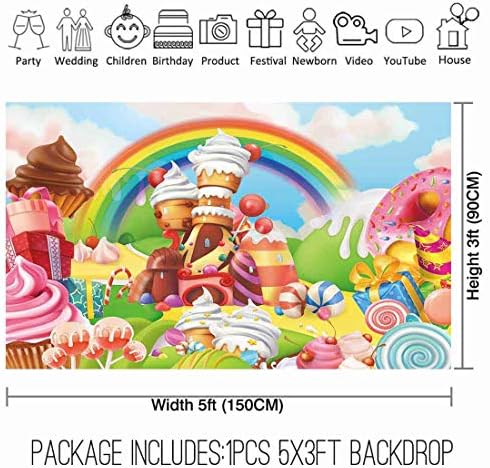Allenjoy 59 x 35 Lollipop Candyland Cenário Sweet Cartoon Rainbow Party Supplies for Girl Princess