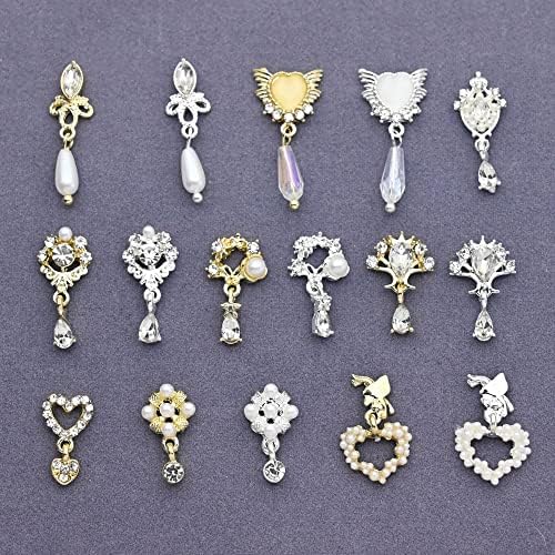 10pcs 3D Dangle Unh Nail Charms, Jóias de unhas Decorações de jóias de jóias de unhas/coração de cristal