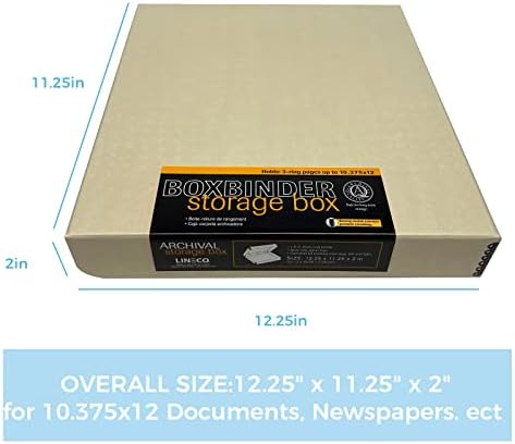 Lineco, Arquivo Tan Binder Preservation Album Box 12.25 x 11,25 x 2 polegadas. Design exclusivo para