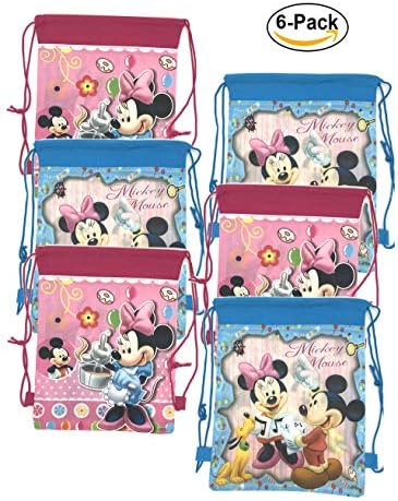 Kempo Pink Minnie Blue Mickey Party Sacos para crianças Bolsa de tração Favoras de festa 6 pacote 6 pacote