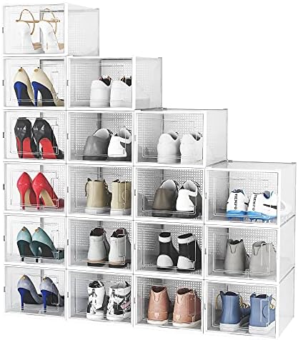 Yescom Caixa de armazenamento de sapatos dobrável 18 armários de organizador de sapatos de embalagem