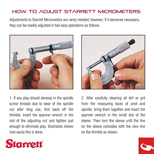 Starrett Micômetro externo definido com termos de fricção de uma peça, acabamento cromado de cetim e quadro