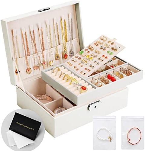 Jóias Organizador da caixa de jóias para mulheres meninas 2 camadas Casos de viagem de jóias Case de armazenamento