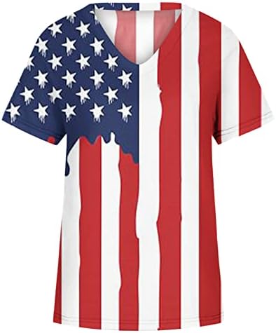 4 de julho Tops for Women 2023 Summer Fashion Camisetas patrióticas americanas Falg Manga curta V Blusa de