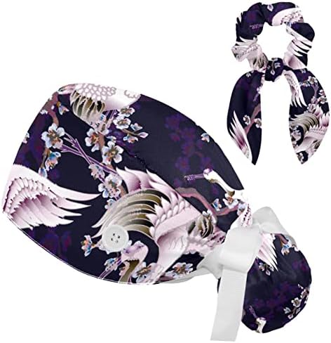 Guindastes japoneses Banta de trabalho de flor com botões, chapéu de esfoliação longa com cabelo arco -arco de