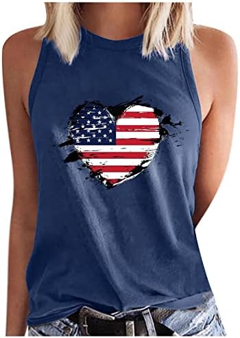 Tampo da camisa do Dia da Independência dos EUA da Mulher 4 de julho Tops de mangas patrióticas sem mangas