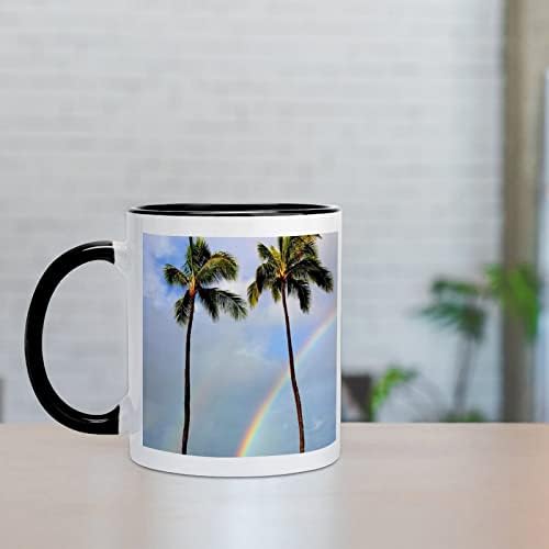 Palmeiras arco -íris caneca cerâmica Creative Black Inside Coffee Cup de canecas Durável Handal