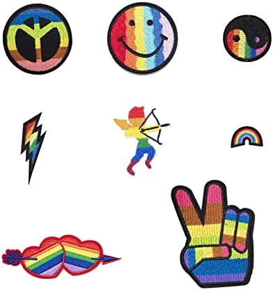 Rainbow Iron on Patch 8pcs LGBTQ Patches bordados Diy costurar para jaquetas de roupas de jeans Bandeira arco