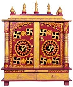 Devyom Home Temple/Pooja Mandir/Wooden Temple/Pooja mandap/com lâmpada dentro de artigos de pooja grátis
