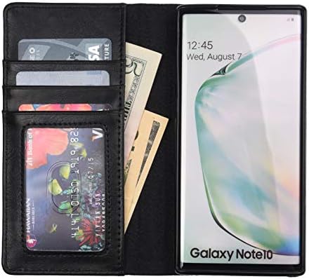 Capa de livro ecológica compatível com a Samsung Note 10 Plus - Cartão de crédito de carteira e slots de fatura - Design de Enciclopédia Vintage - Couro Faux - Ferramenta de Remoção - Limpeza de Pano