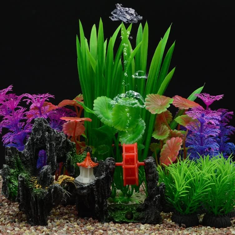 Conjunto de decoração de plantas plásticas artificiais de aquário aquário Edgctyu, decorações de