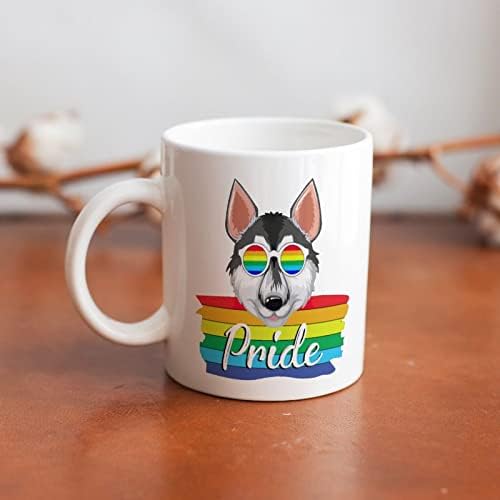 LGBT Pride Husky Caneca cerâmica caneca branca Canecas de café Padrão de chá estampado com alça
