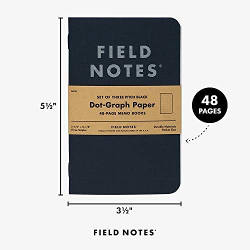 Notas de campo Livros de memorando preto de 3 pacote, ponto-graf, 48 páginas | Caderno de EDC de tamanho fino de bolso com papel de 90 GSM e tampa de brochura | Cadernos de trabalho para anotação | Feito nos Estados Unidos