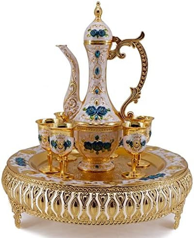 Cup de café turco e panela de chá, incluindo bule de chá, bandeja de chá, 6 xícaras de metal, serviço de