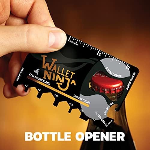 Wallet Ninja 18 em 1 cartão de crédito Multi-Tool: Chave de fenda do óculos, chaves sextavadas, abridor de garrafas, suporte de telefone, abridor de lata, régua
