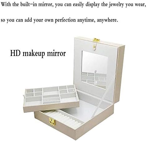 Caixas de jóias QTT Organizador de jóias de couro portátil com espelho de jóias de duas camadas de