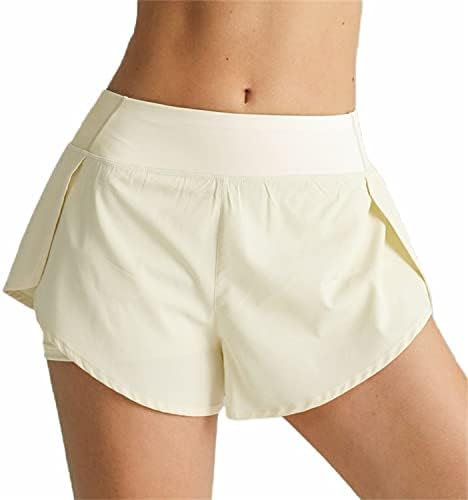 Shorts de corrida feminina de gelo gabinete elástico de cintura alta bolso esportivo shorts de treino rápido calças esportivas secas secas