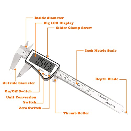 Pali digital de Beleotion, ferramenta de medição de pinça de 6 polegadas, comprimido de aço inoxidável