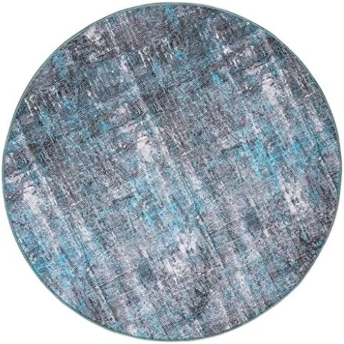 Benissimo, tapete lavável de azul-cinza-cinza redondo 5x5 redondo, design impressa moderno abstrato,