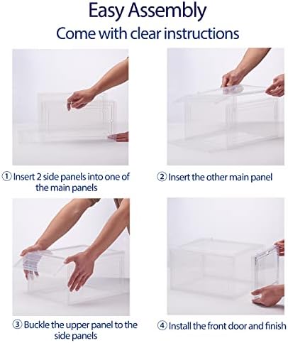 Dezene Drop Front Clear Shoe Box: 3 Pack Packable Clear Plástico Organizador de sapatos Recipientes para