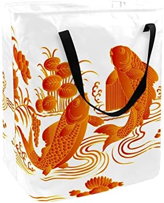 Ano Novo Chinês Fish Lotus Prinha Principal Lavanderia Raunda, Cestas de Lavanderia à prova d'água 60L Lavagem de roupas de roupas de roupas para o quarto de banheiro do dormitório