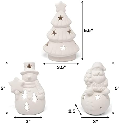 Conjunto de 6 Christmas Cerâmica Santa Snowman Tree Figuras Kit de artesanato de tinta O gesso de cerâmica