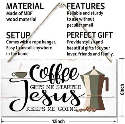 Pendurando placas de café, o café me faz começar, Jesus me mantém no sinal de decoração de madeira, sinal de madeira