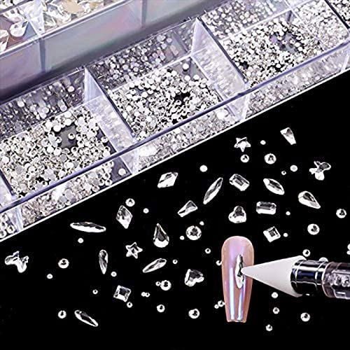 Kit de strass de cristal de vidro 3D, shinestones cristais no conjunto de gemas de unhas, jóias de unhas brilhantes