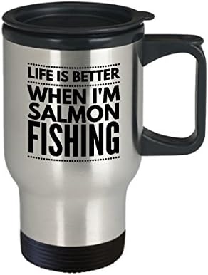 Caneca de viagem de pesca - a vida é melhor quando eu estou pesca de salmão - caneca de café para viagens de