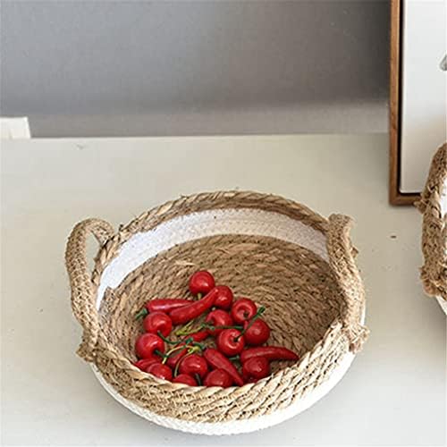 TJLSS Rattan redondo de tecido à mão com alça de alça de vime Cesto de cesta de frutas Decoração de cesta