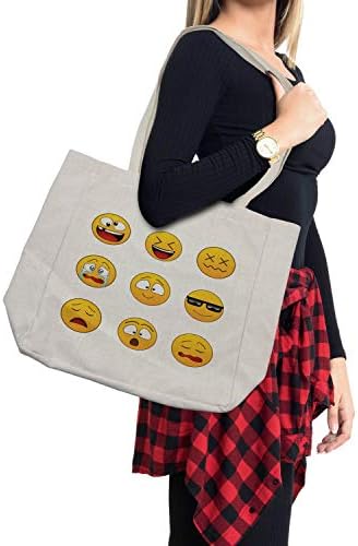 Bolsa de compras em emoticon de Ambesonne, feliz sorridente e furioso rosto triste expressões de rosto