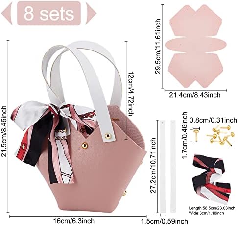 Benecreat 8pcs Bolsa de presente de couro Caixa de doces de casamento, Mini bolsa rosa com fita colorida para