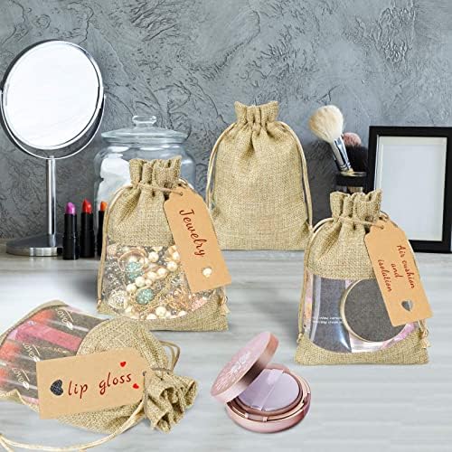 Bolsas de linho de linho Gioipc com cordas de cordão e tags de presente de bônus para bolsas de aniversário