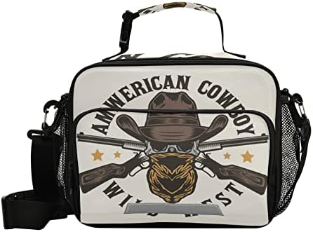 Eionryn Wild Wild West Skull Cowboy Bags de lancheira Bolsa de refrigerador isolada Reutiliza bolsa de ombro