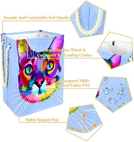 Icon de cabeça de gato colorido de Indicultura 300D Oxford PVC Roupas impermeáveis ​​cestas de roupas grandes para