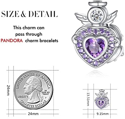 Forever Queen Birthstone Charms for Charms Bracelet 925 Sterling Silver, Angel Wings Heart Charms,