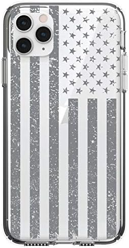 Distinctink Clear Clear Chofsoof Hybrid Case para iPhone 11 Pro - Bumper TPU, traseiro acrílico, protetor de tela de vidro temperado - bandeira cinza dos EUA.