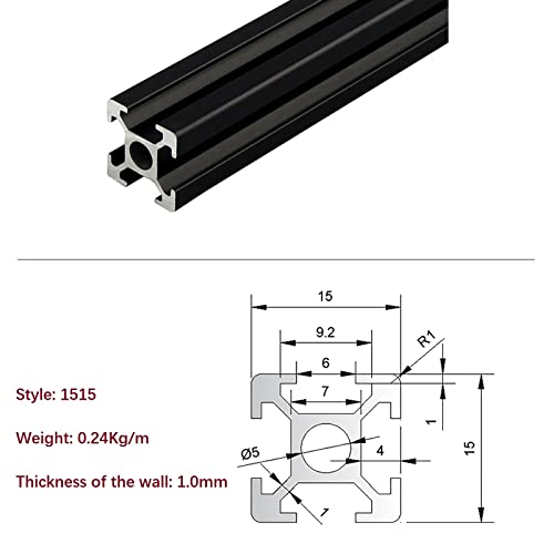 Mssoomm 2 pacote 1515 Comprimento do perfil de extrusão de alumínio 20,47 polegadas / 520mm preto, 15 x 15mm 15