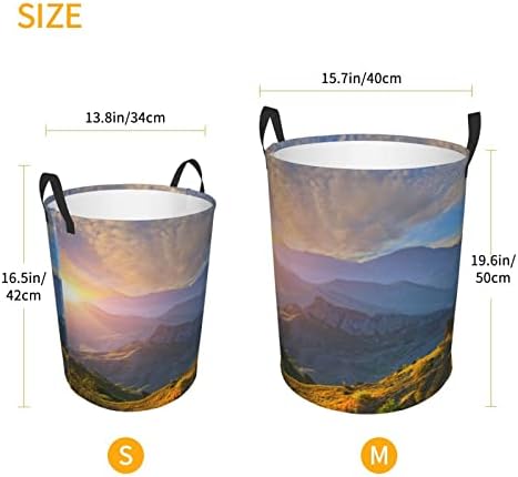 Mountain Sunrise Imprimir cesto de lavanderia grande com alça de alça Torda de lavanderia de água dobrável para quarto, banheiro pequeno