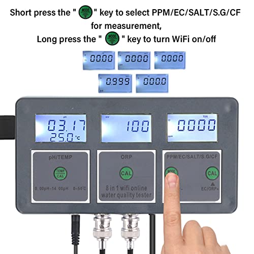 8 em 1 Recarregável Testador de qualidade da água 24 horas Ferramenta de monitoramento on -line S.G pH EC