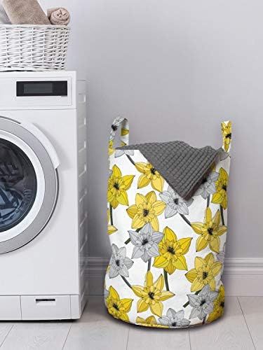 Bolsa de lavanderia floral de Ambesonne, Narcissus Flowers em um fundo liso, cesta de cesto com alças fechamento de cordão para lavanderia, 13 x 19, terra amarela cinza pálido cinza