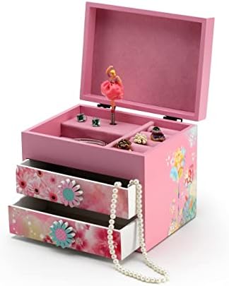 Tema floral de madeira rosa 18 Nota Spinning Ballerina Music Box - Muitas músicas para escolher
