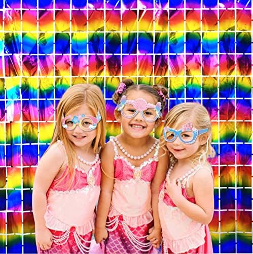 Rainbow Backdrop Party Decoration Metallic Square Foil Fringe Curta